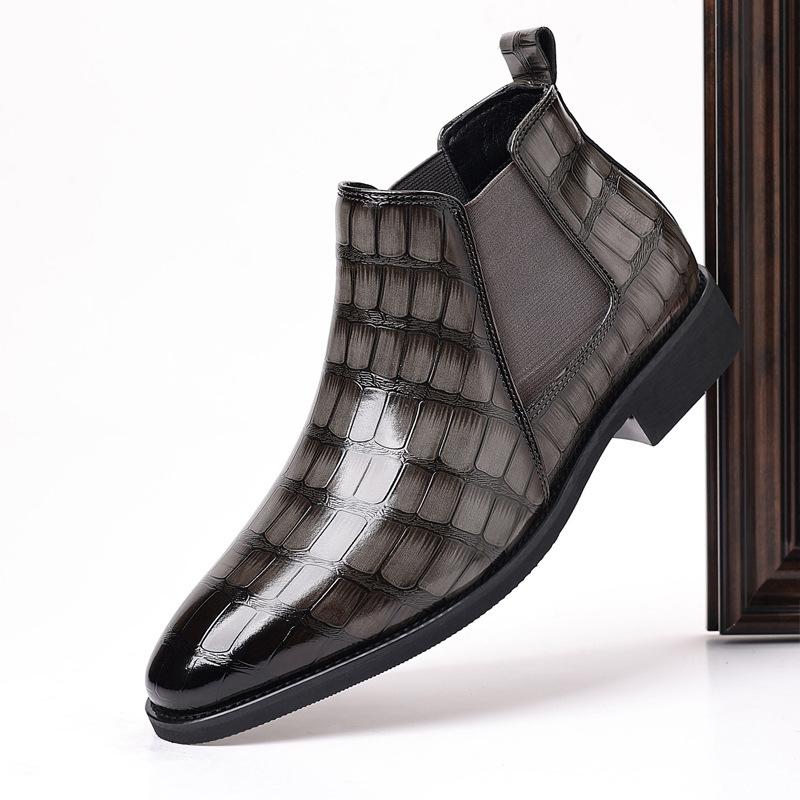 Męskie Klasyczne Retro Botki Chelsea Męska Moda Styl Brytyjski Wytłaczana Skóra Botki do Kostki Męskie Buty Casual High-top