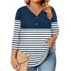 Womens 3/4 Length Sleeve Tops Plus Size Button Down V Neck Shirts Blouses Casual Printing Loose