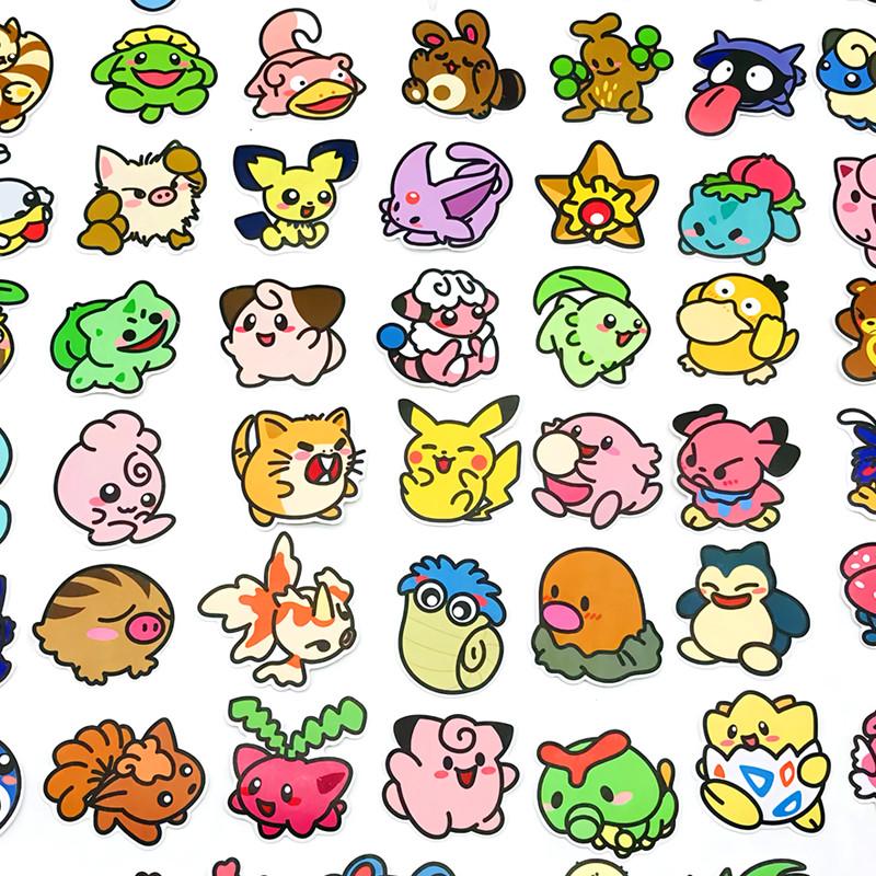 53PCS Kawaii Anime Pocket Monsters Stickers Pikachu DIY Laptop Luggage Skateboarding Mobile Cartoon Student Toys Gift Stickers