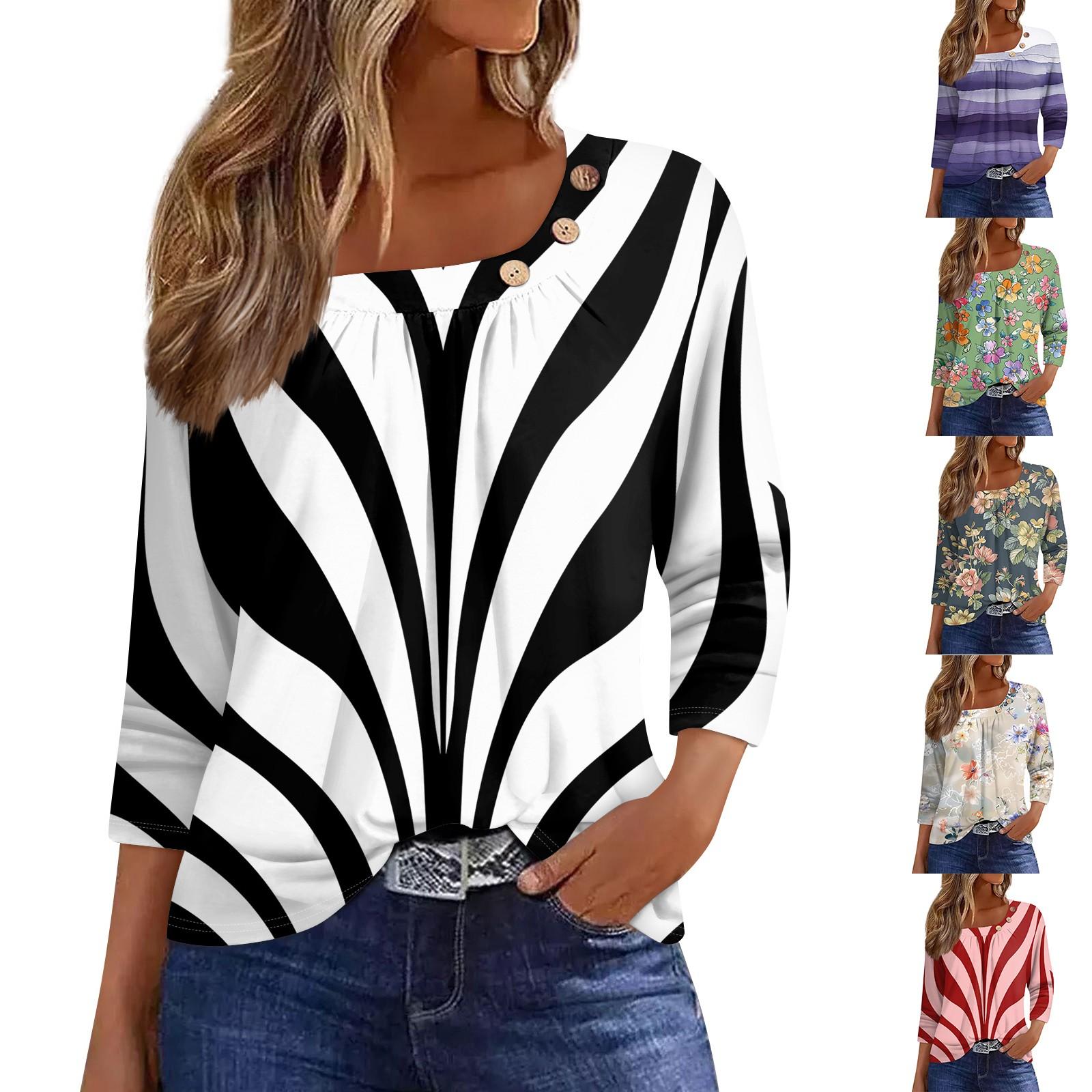 

Жен. Футболка С принтом Пуговицы Рукав 3/4 Повседневные Выходные Мода Классический Классический Верх XL бежевый