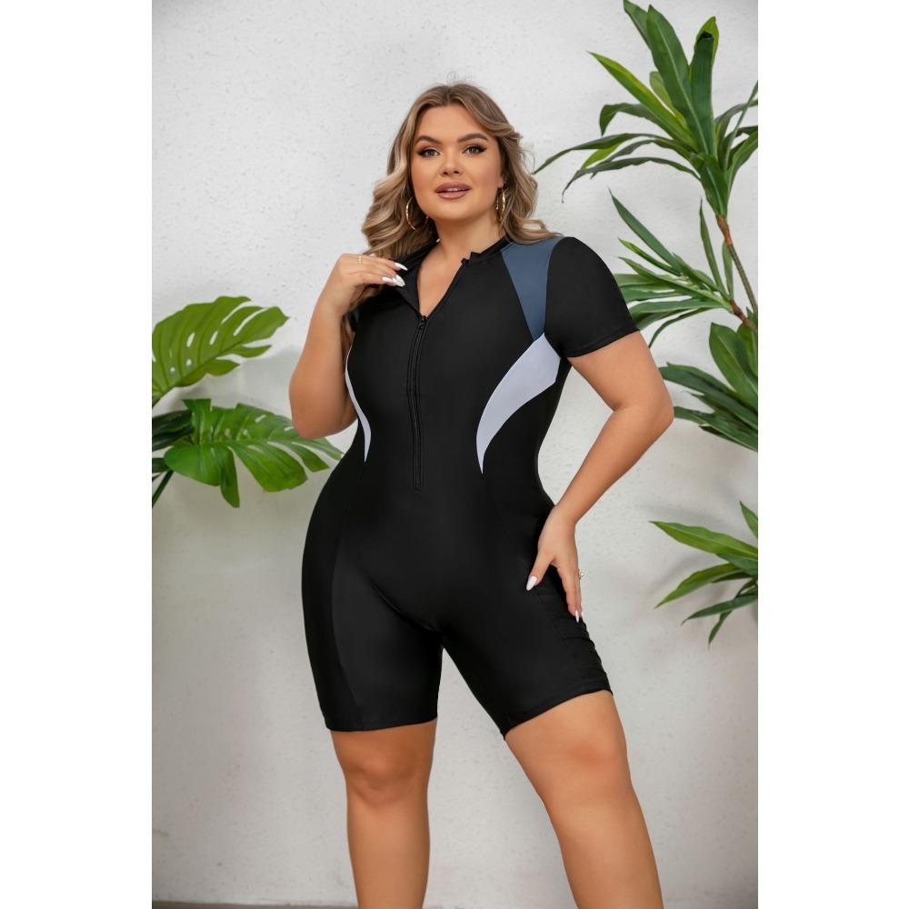 Large Size One-piece Zipper Sports Swimsuit Women's Long-sleeved Surfing Swimsuit Surfing Suit Flat-angle Suit Snorkeling Suit