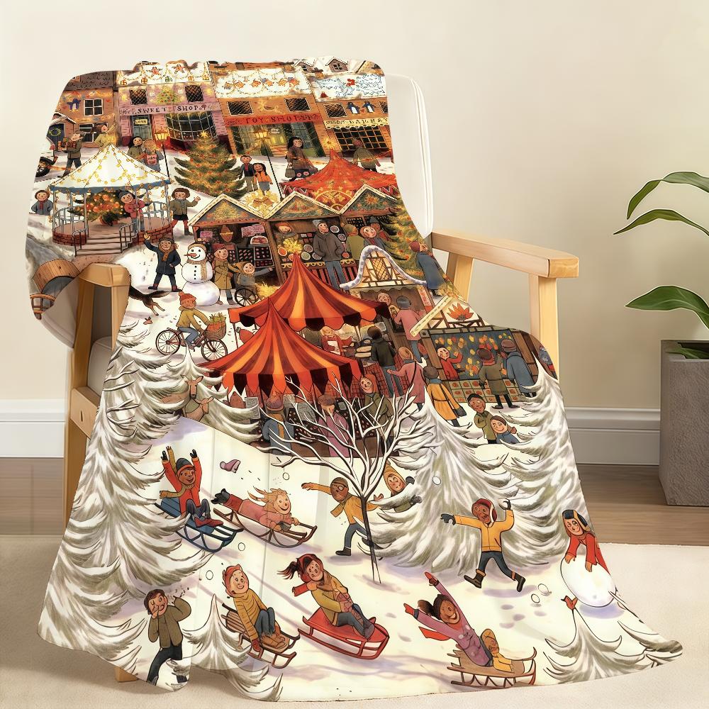 R Retro Country Christmas Blanket For Soft Throw Blanket for Picnic Bed Sofa Home Bedroom Cozy Warm Comfortable 75x90cm