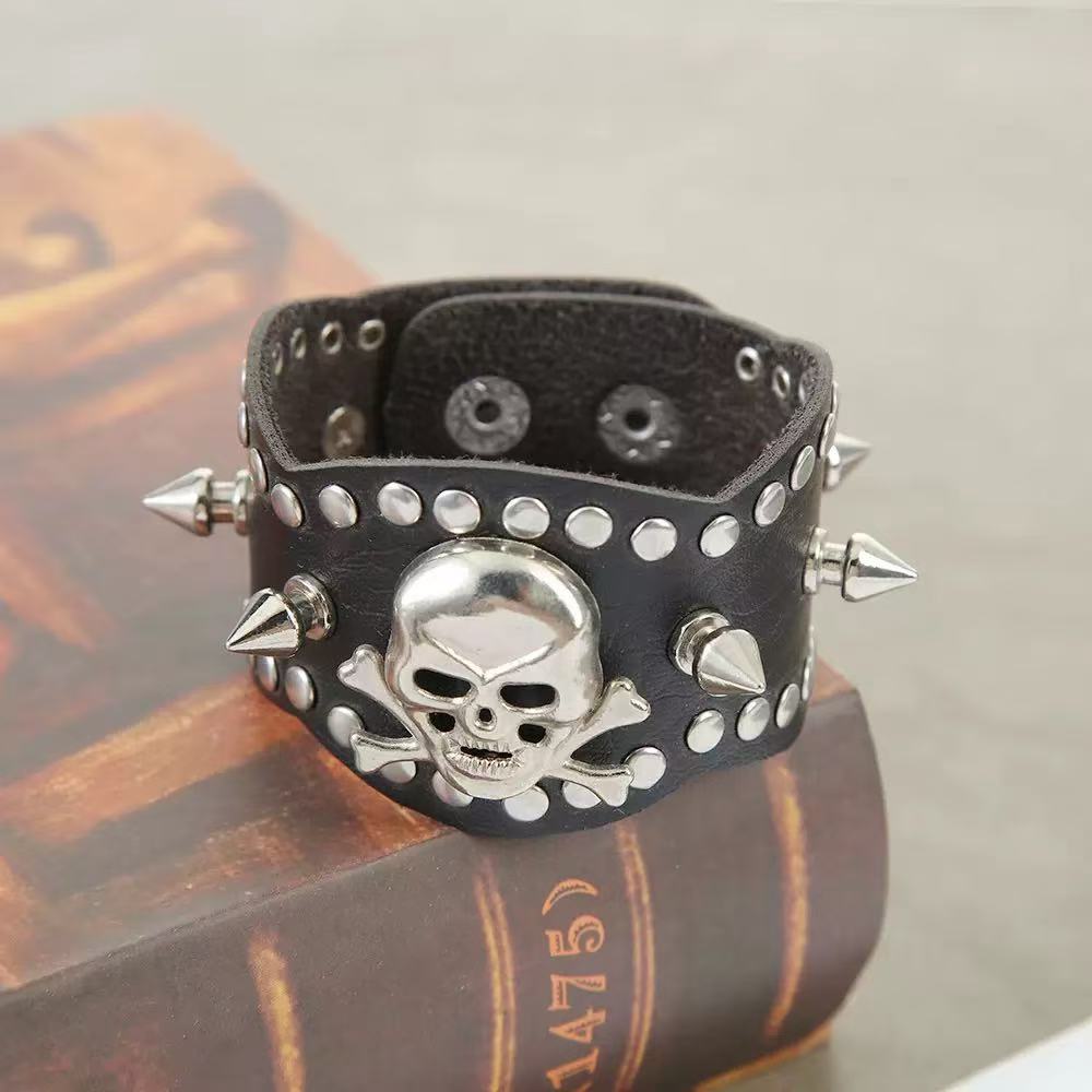 Fashion, Personality, Domineering Skull, Rivet, Punk Street Accessories, Pu Leather Bracelets, Halloween Gifts