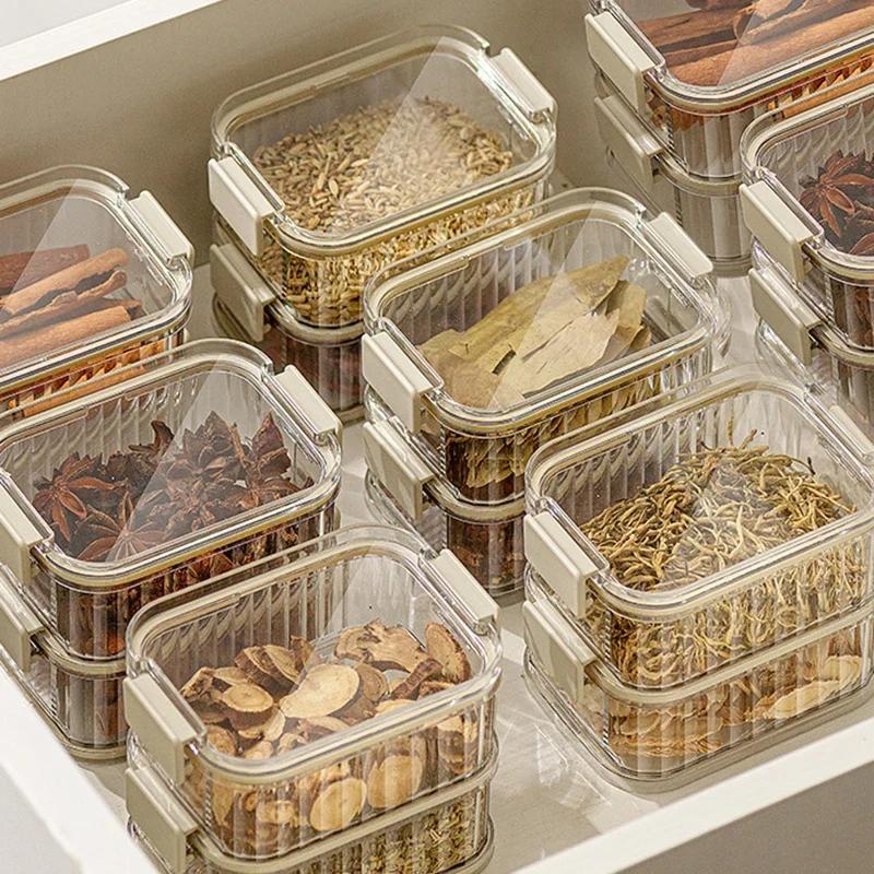Stackable Airtight Spice Jars Set Clear Plastic Food Storage Containers For Kitchen Pantry Organization Multi Tier Seasoning Org