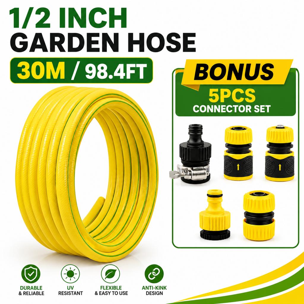 5/10/20m PVC Garden Hose 1/2 Inch, Flexible Anti-Kink Leak-Proof Water Hose for Home Garden Balcony Car Wash Watering