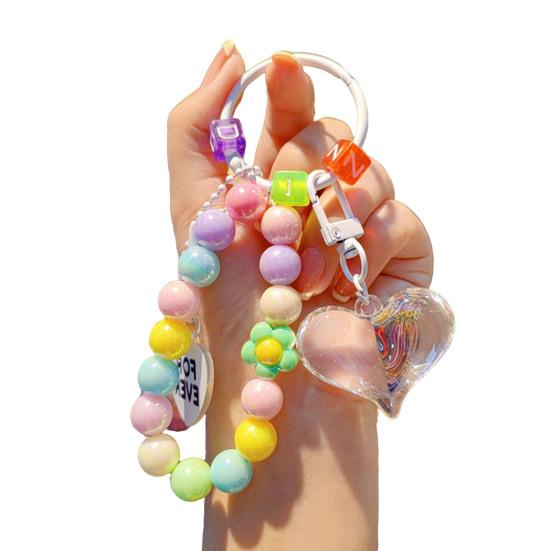 

Beaded Keychain Highly Saturated Macaron Color Beads Key Chain with Transparent Colorful Heart Pendants Anti-Lost Mobile Phone Chain Bag Hanger белый