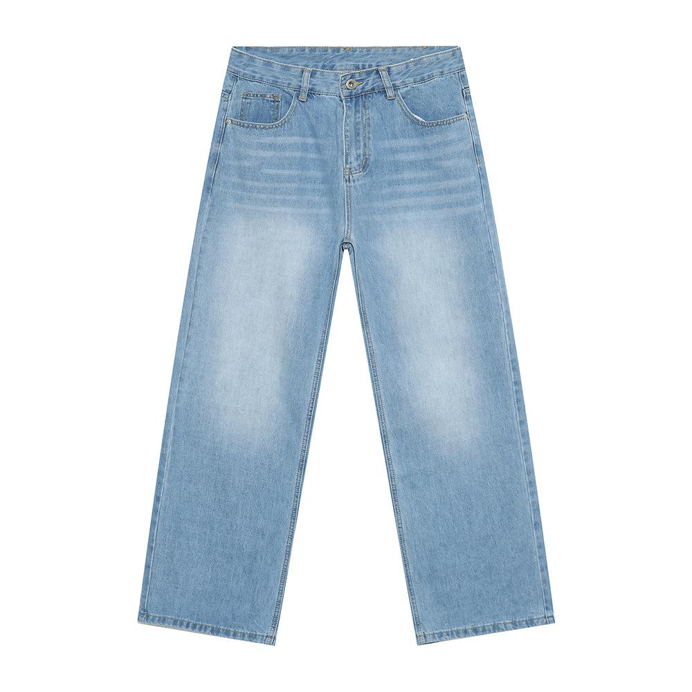 Men's Clothing | Autumn, American Simple Basic Straight Loose White Washed Denim Trousers Casual