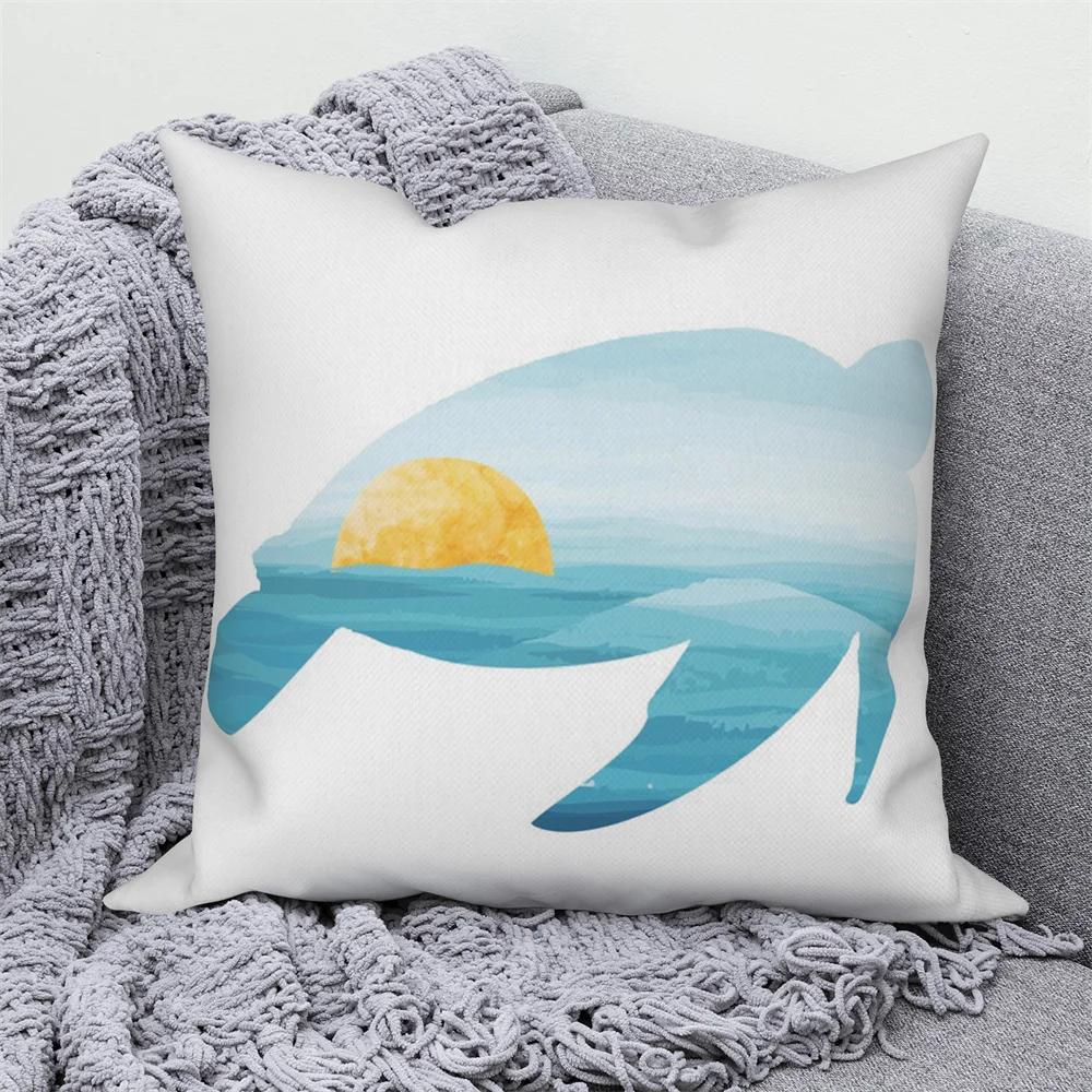Farmhouse Home Sofa Car Decor Throw Pillow Cover Decorative Sea Animal Cushion  Turtle Coral