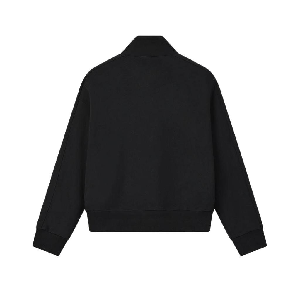 FILA White Stand Collar Solid Loose Zip Knit Long Sleeve Jacket Women jackets F11W623501F-BK