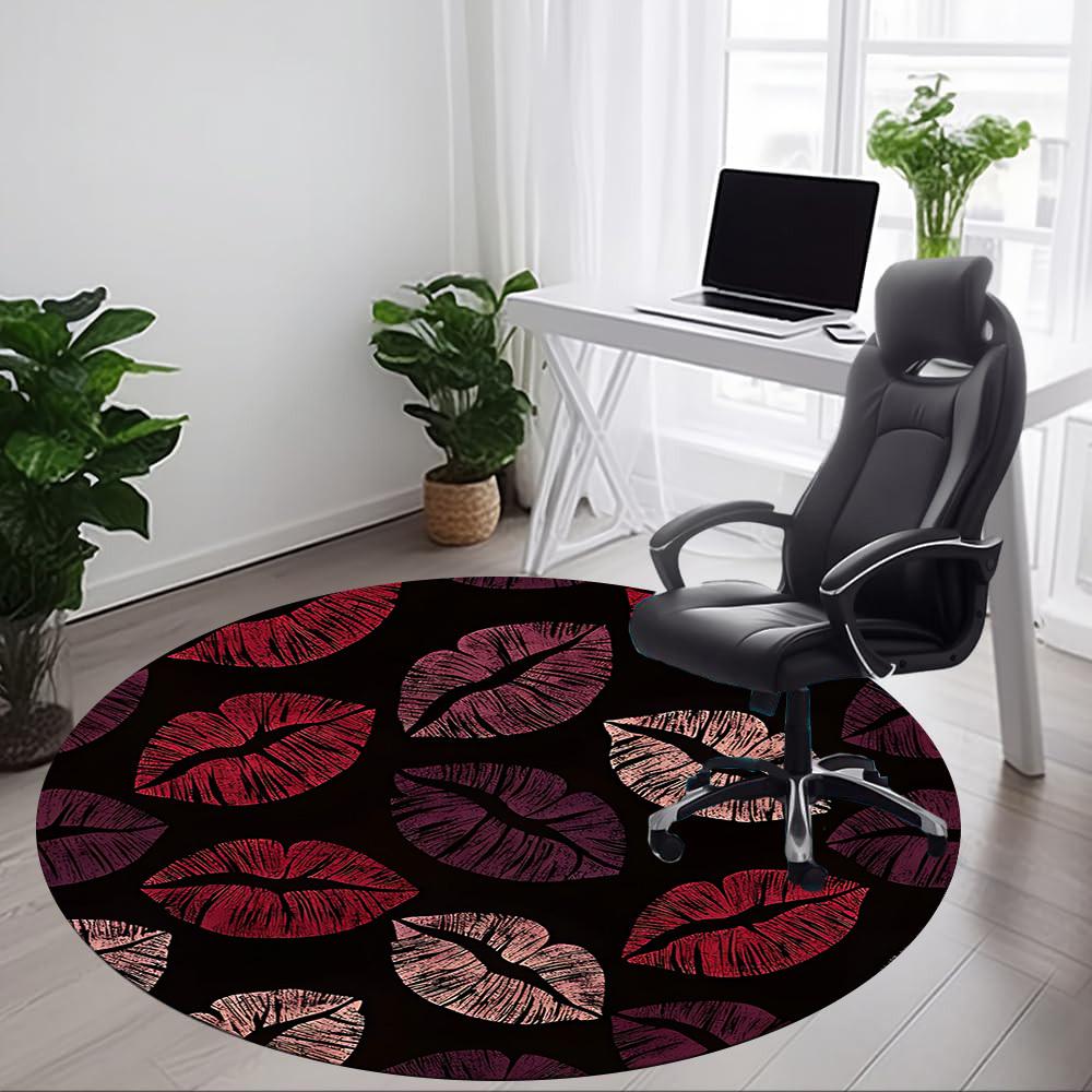 1pc Lips Kisses Office Round Area Rug, Indoor Mat Suitable For Office, Under Office Chairs Bedroom Living Room Home Decor, Room Deco 171