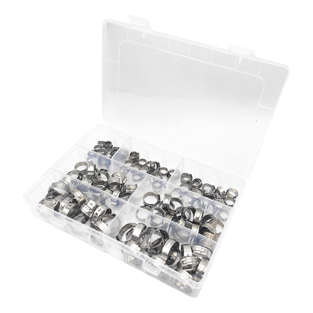 130pcs Stainless Steel Single Ear Hose Clamp Set For Automotive, Plumbing And Industrial Pipes Fastening Applications