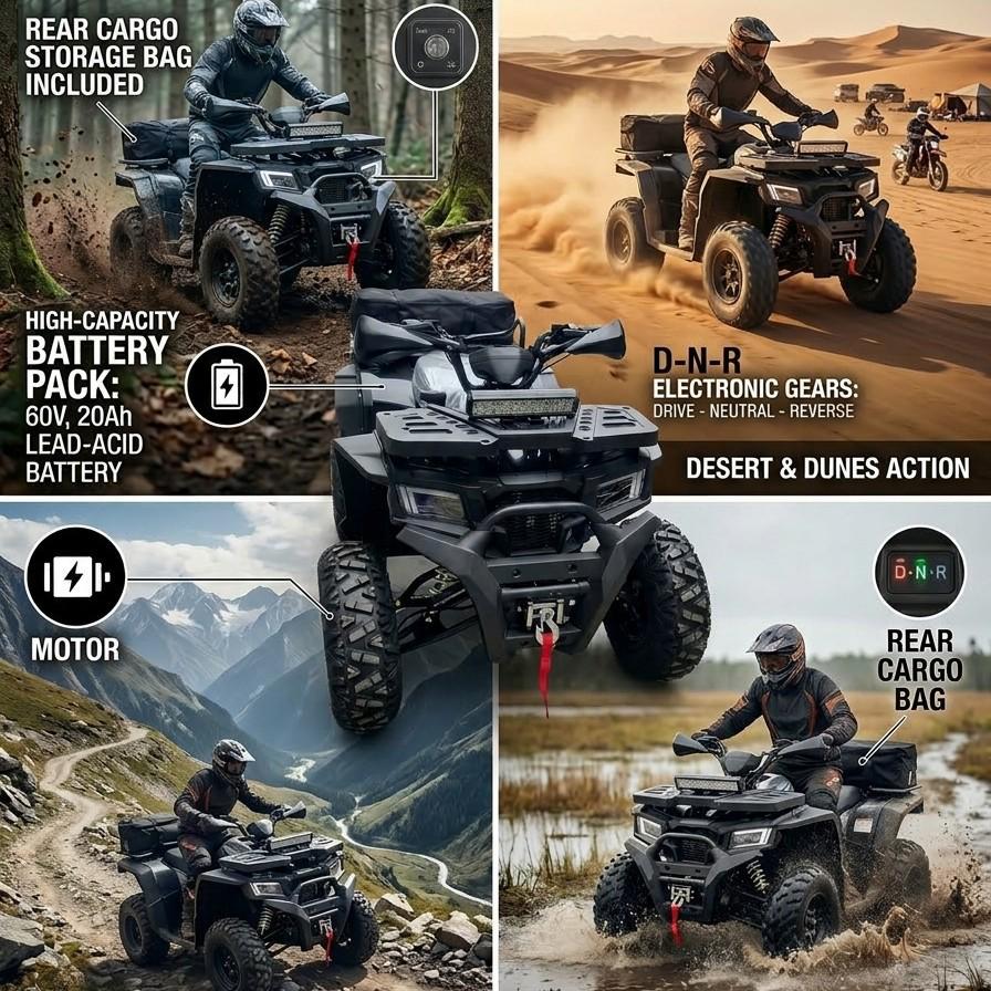 Dodge-Style 60V Electric ATV: 1200W Adult Off-Road Beach Buggy