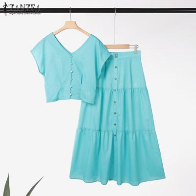 Women Sleeveless Blouse and Long Skirts Summer Two Piece Suit Sets