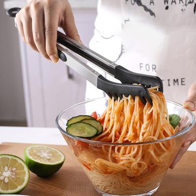 Yousheng Edelstahl Nudelzange Rutschfester Griff Multifunktionale Lebensmittelzange Outdoor Kochutensil zum Grillen Braten Pasta