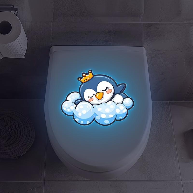 Cute Glow-In-The-Dark Penguin Toilet Sticker Glow Blue Wall Stickers Home Bathroom Decor Self-Adhesive Removable Decal