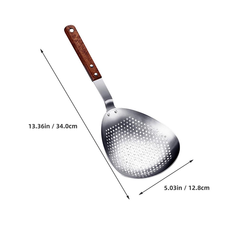 Premium Stainless Steel Slotted Spoon with Wooden Handle for Hot Pot Frying Noodles Dumplings Filtering Ladle Kitchen Colander