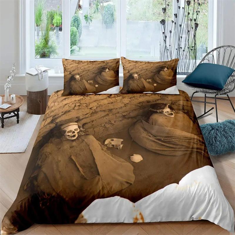 Ancient Egypt King Queen Duvet Cover Egyptian Symbol Bedding Collection Pharaoh Pyramid Boho Comforter Cover Soft Polyester Quilt Cover