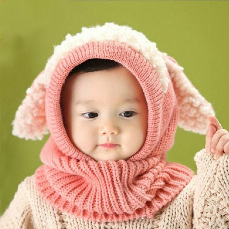 

Autumn and Winter Cute Children s Hat Baby Warm Wool Jumper Cap рожевий