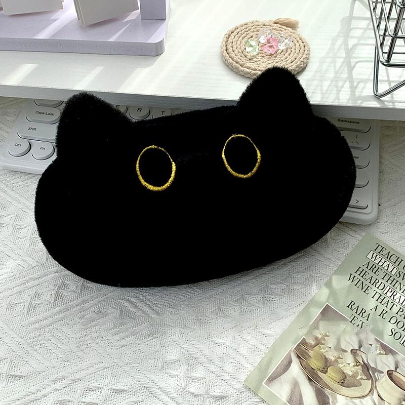 Jednoduchost Černá plyšová pouzdro na tužky pro kočky Taška na tužky Vysokokapacitní papírnictví Školní úložná taška pro studenty Kosmetická úložná taška