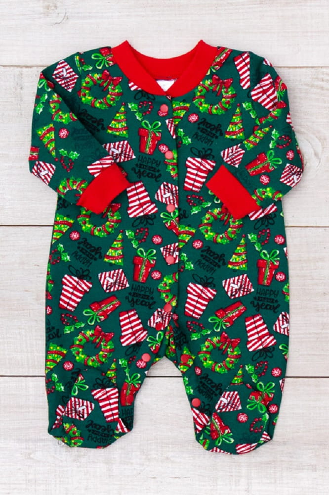 

Утеплений дитячий комбінезон з різдвяним принтом – Унісекс, Демісезонний, 5058-024 HC 56 брансвік зелений колір