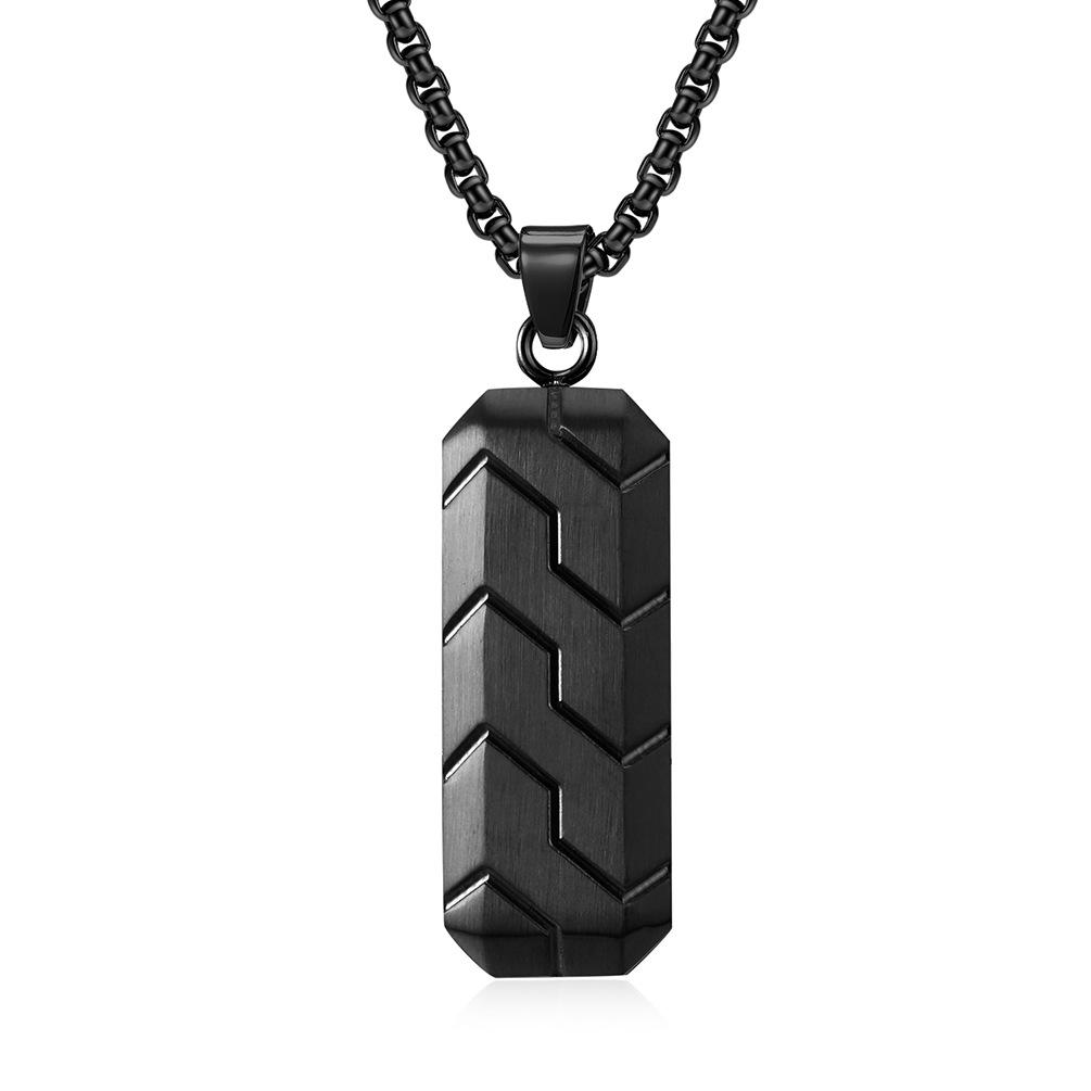 Men s Trend Hexagonal Three-dimensional Bevel Tire Pattern Pendant Hip-hop Retro Style Stainless Steel Necklace Custom 60CM
