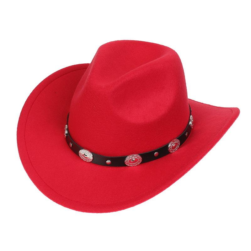 Western Cowboy Top Hat Spring And Autumn New Jazz Hat Big Brim Pentagram Belt Accessories Felt Hat Men And Women