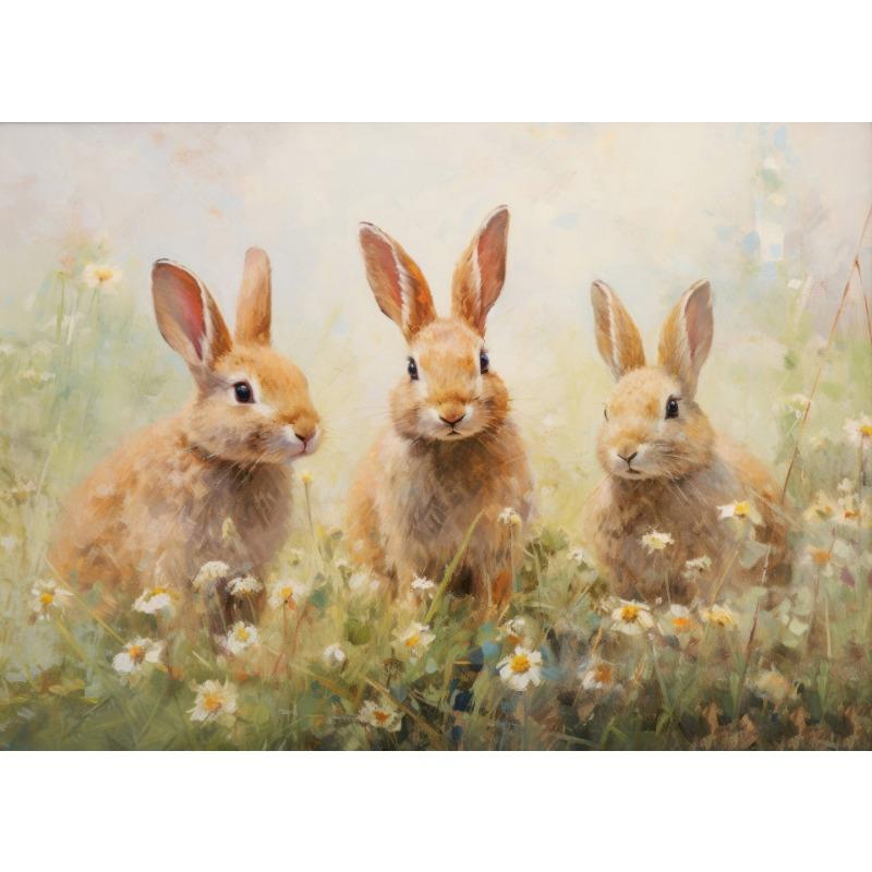 Jarní a Velikonoční Plakát Jarní Louka s Polními Květinami Zaječí Rodina Město Velikonoční Zajíček Plátno Malba Nástěnné Umění Obrázek Domácí Dekorace