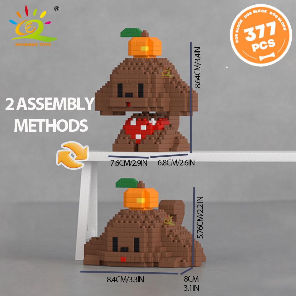 HUIQIBAO Cute Pet Dog Cat Micro Model Building Block Kids Mini City Cartoon Animal Diamond Bricks Educational Toys Children Gift