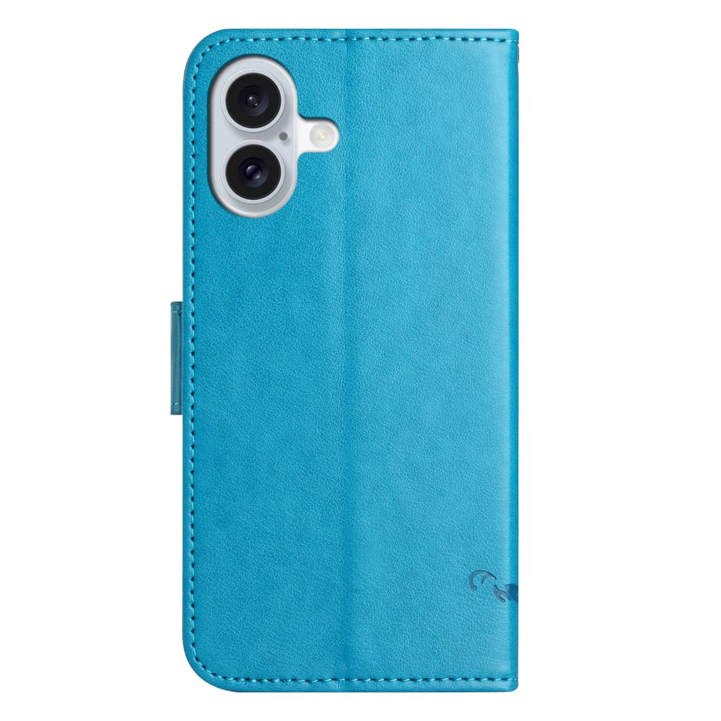 For iPhone 16 Plus Case PU Leather Wallet Phone Cover Butterfly Flower Pattern