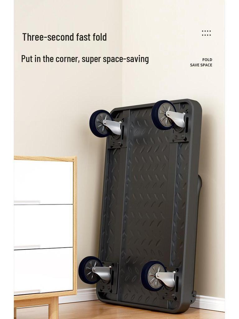 Foldable Steel Plate Hand Truck - Four-Wheel Flatbed Cart