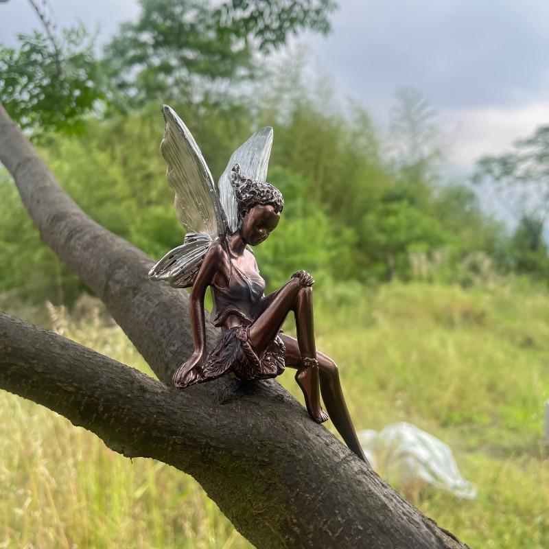 1pc Mystical Black Elf Resin Craft Figurine with Glowing Silver Wings and Curly Hair Fantasy Themed