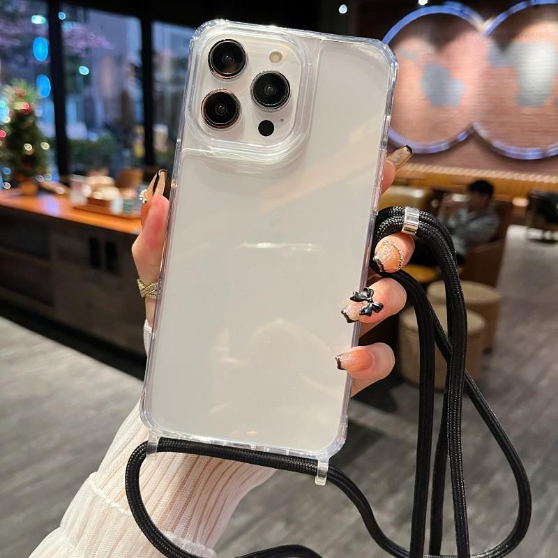 Clear Strap Case For iPhone 17 16 15 13 12 11 14 Pro Max Mini XR X XS Max Plus Air Crossbody Lanyard Cord Plastic Acrylic Cover