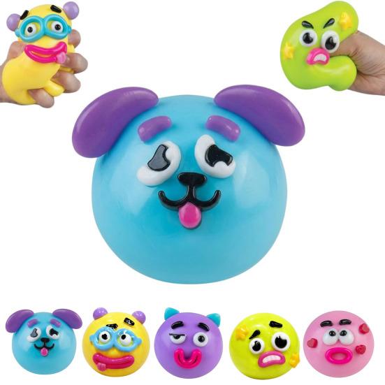 Cartoon Face Stress Ball Anxiety Relieving Moldable Dog Face Squeeze Toy Slow Rising Soft Stretchy Hand Relaxing Sensory Fidget Toy