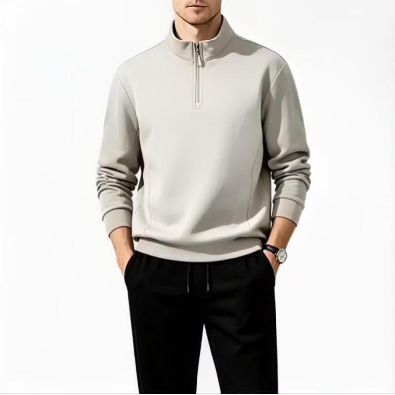 Qiaogrui Men's Stand-Up Collar Half-Zip Long Sleeve T-Shirt