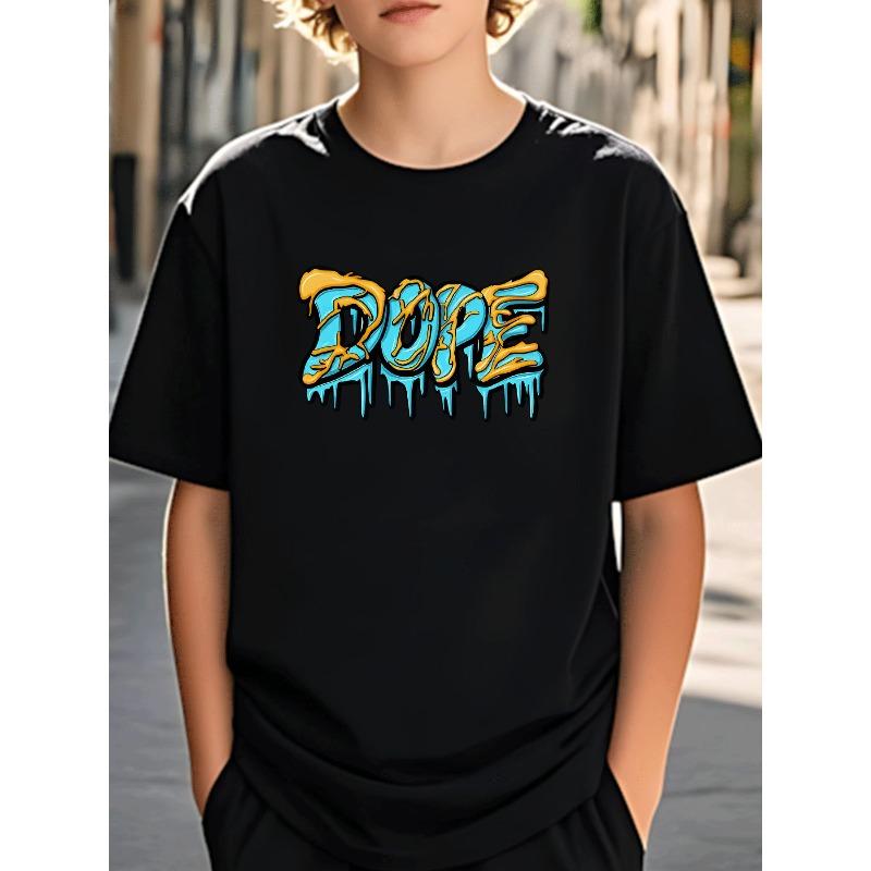 

European Size Boys Round-neck Short-sleeved T-shirt with Exquisite Graffiti Design 98cm чёрный