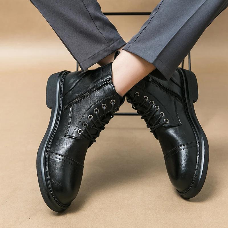 Fashion Outdoor Men Boots Anti-slip Wearable Boots Lace Up Versatile Male Leather Shoes Business Ankle Boot Dating Loafers Shoes