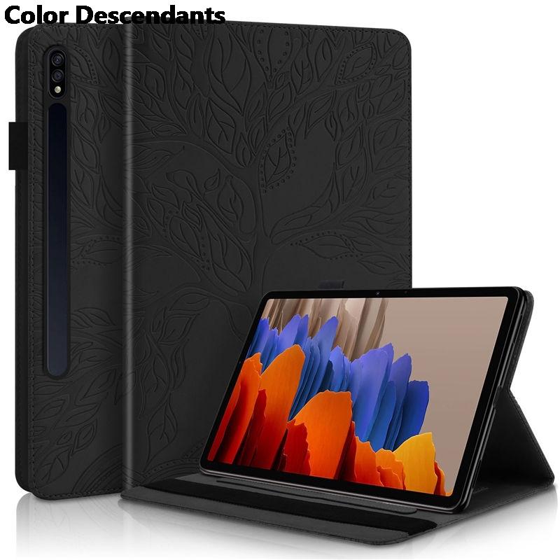 

For Samsung Galaxy Tab S9 FE S8 5G S7 11.0 Case Cover SM-X700 SM-X706B SM-T870 T875 Funda Tablet 3D Tree Embossed Stand Coque S8 11.0 SM-X700 X706 чёрный