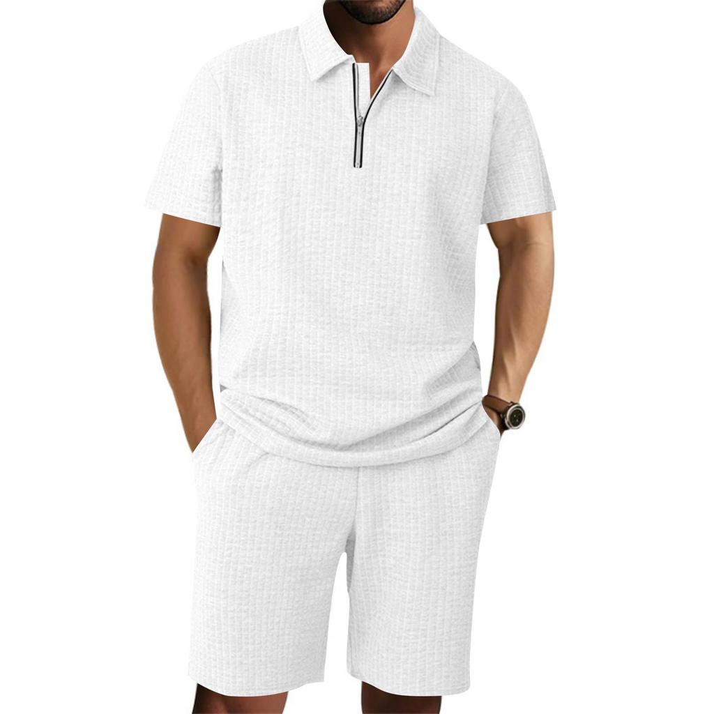 Men's New Collared Short-sleeve Shirt And Shorts Casual Sports Set