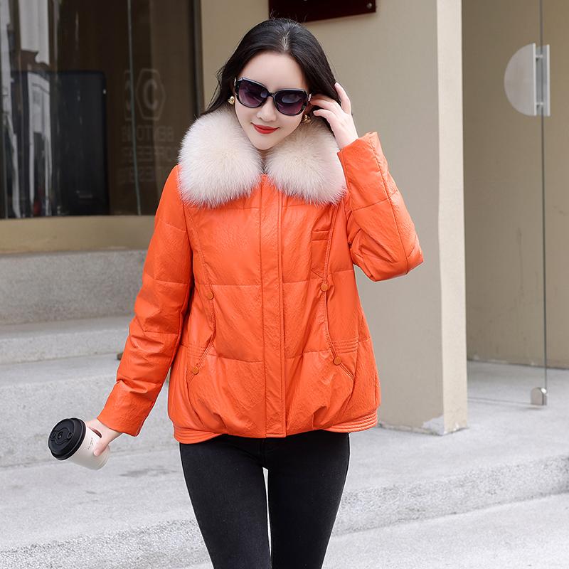 Short down jacket, large fur collar padded jacket, winter new padded jacket, women's thickened warm white duck down jacket