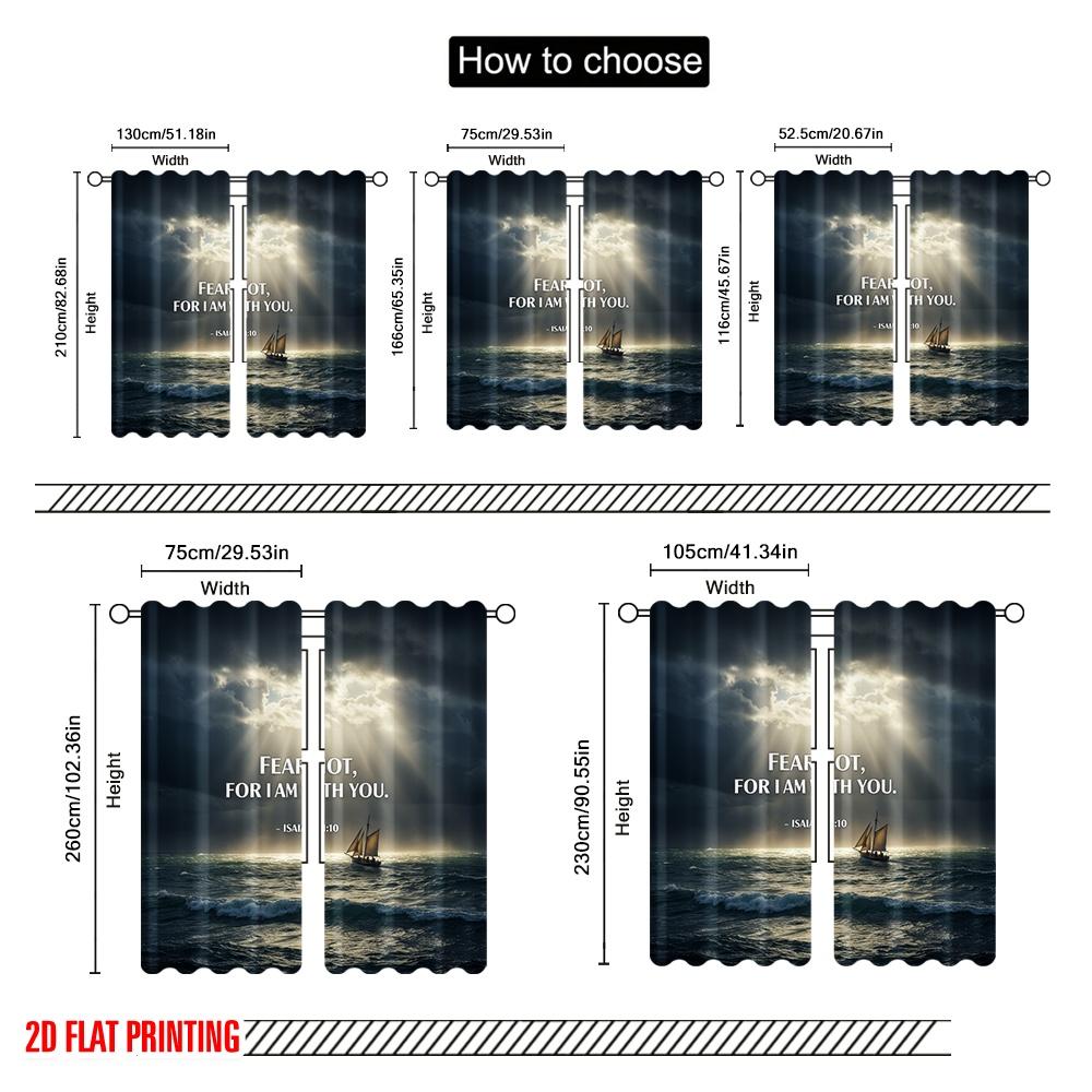 2pcs 2D Flat Printing Scene Curtains Fear Not With You Sailboat 100% Polyester Fabric Without Electricity Seasonal Party &