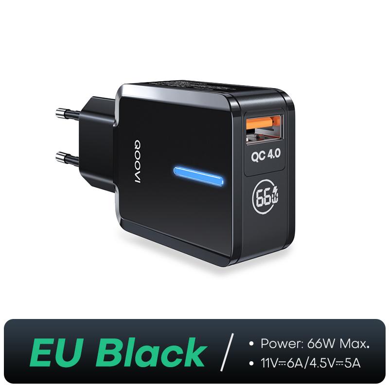 

QOOVI 66 Вт USB зарядное устройство QC 4.0 быстрая зарядка мобильный телефон настенный адаптер быстрая зарядка для iPhone 14 Samsung S23 Huawei Xiaomi Redmi чёрный