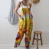 Macacão feminino plus size estampado solto casual alça nas costas perna larga