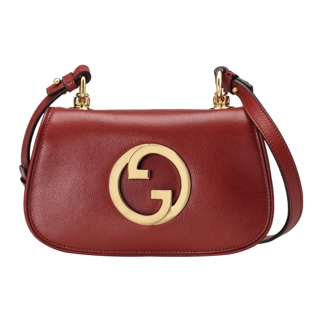 Gucci Blondie Gold Logo Detachable Shoulder Strap Runway Leather Mini Handbag Crossbody Women handbag Deep-Red 698643-UXXAG-6170