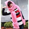 Women Long Warm Pocket Gloves Hats 3 In 1 Hooded Scarf Plush Velvet