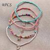 Dww-4 Pieces Bohemian Multilayer Beaded Ankle Bracelet Colorful Women's Ankle Moon and Star Pendant Ankle Beads Elastic Foot Bracelet Summer Beach Jew