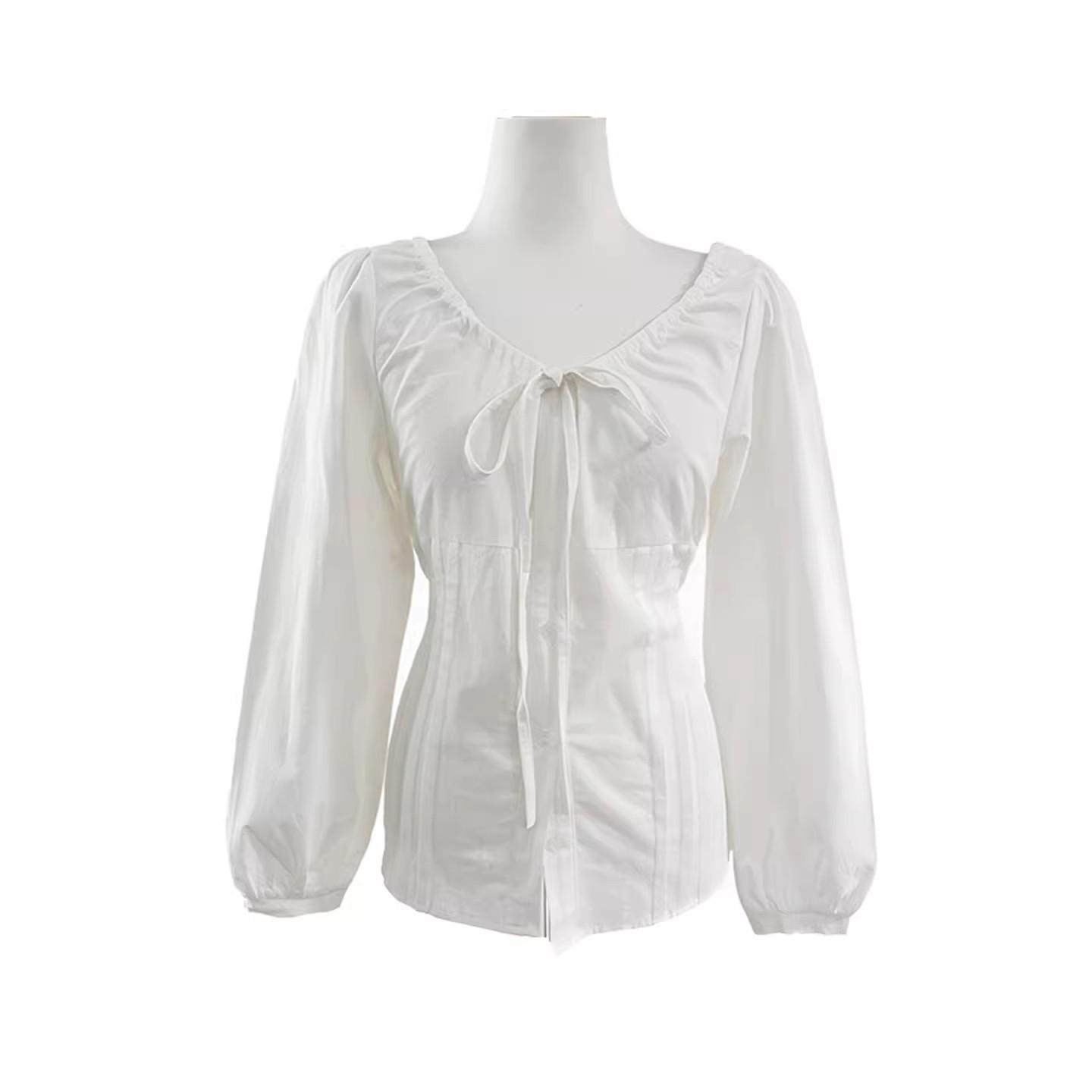 In-Stock Korean Spring Sweet Style Lapel Slimming Pure Cotton Long Sleeve Women s Shirt Large белый