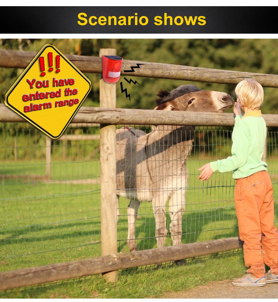 Lumină de alarmă solară cu senzor de mișcare umană pentru securitatea fermei