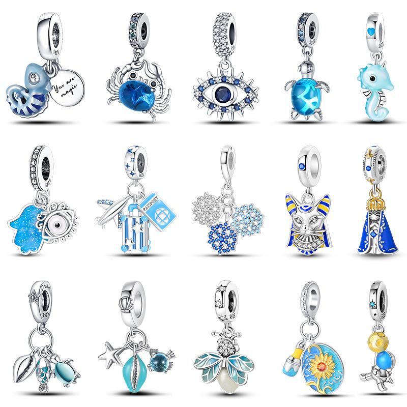 

Fashion 925 Silver Color Tortoise Firefly Trunk Blue Charms Beads Fit Diy 925 Original Bracelets Fine DIY Birthday Jewelry