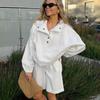 1116 Spring and summer simple lapel lantern sleeves fashion sweater high waist shorts sports suit European and American commuter wholesale women