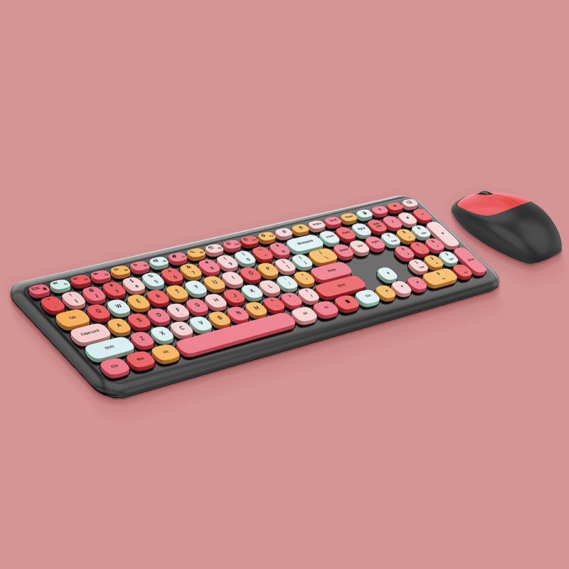

Cute Wireless Keyboard And Mouse Set Colorful Chocolate Design Ideal For Girls Stylish Keyboard Set For Home Office червоний
